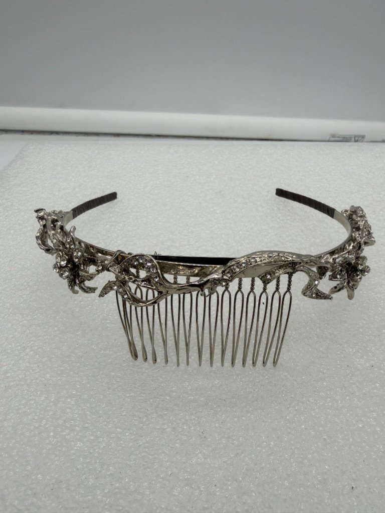 Nelson D'leon Designs Bridal Headpiece Tiara Headband Silver Rhinestone